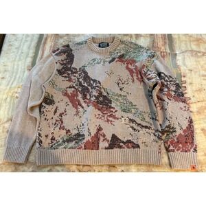 Scotch & Soda Mens Pullover Sweater Brown Crew Neck Mountain Jacquard Artwork M